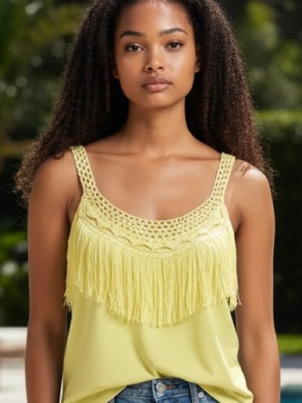 Crochet Fringe Yellow Tank Top - Women